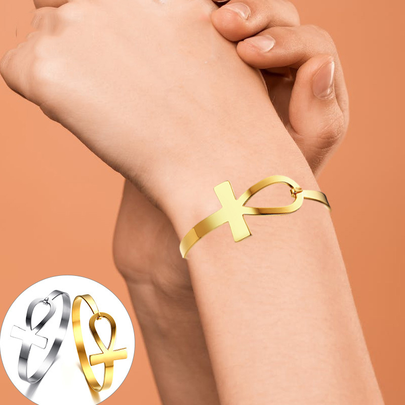 Women Fashion Egypt - ผู้หญิงข้ามสร้อยข้อมือ, ป้องกันโรคภูมิแพ้สแตนเลสพวงกุญแจมีดพับของชีวิตกำไลข้อมือสร้อยข้อมือ, หญิงอียิปต์ศาสนาสายรัดข้อมือเครื่องประดับ