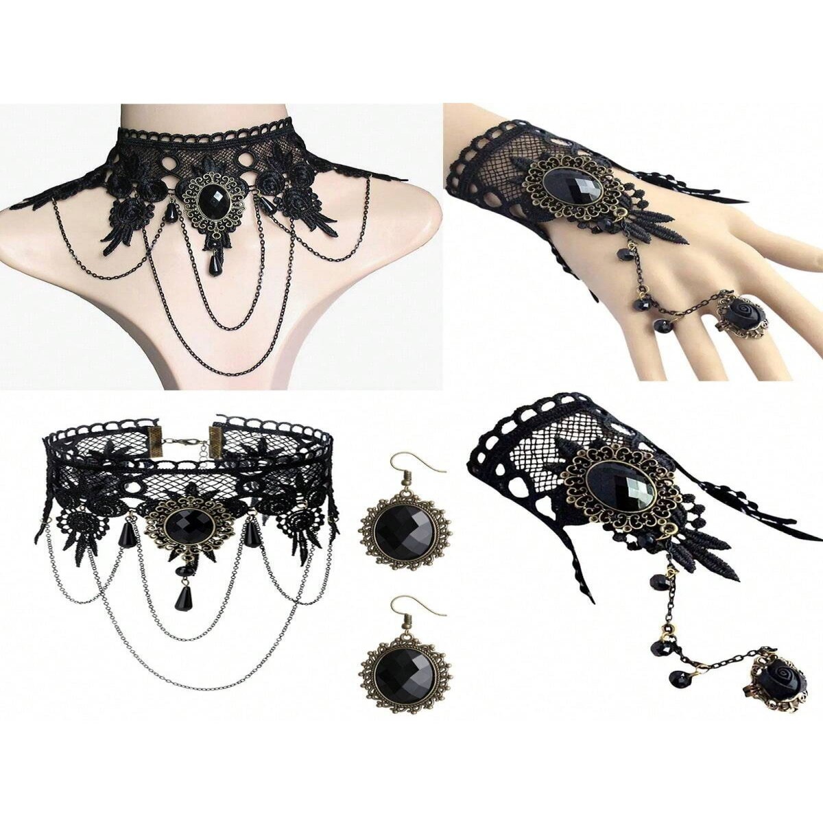 Women'S Fashion Victorian - ใหม่เซ็กซี่แบบกอธิคChokersคริสตัลลูกไม้สีดําคอChokerสร้อยคอVINTAGE Victorianผู้หญิงChokerเครื่องประดับSteampunk