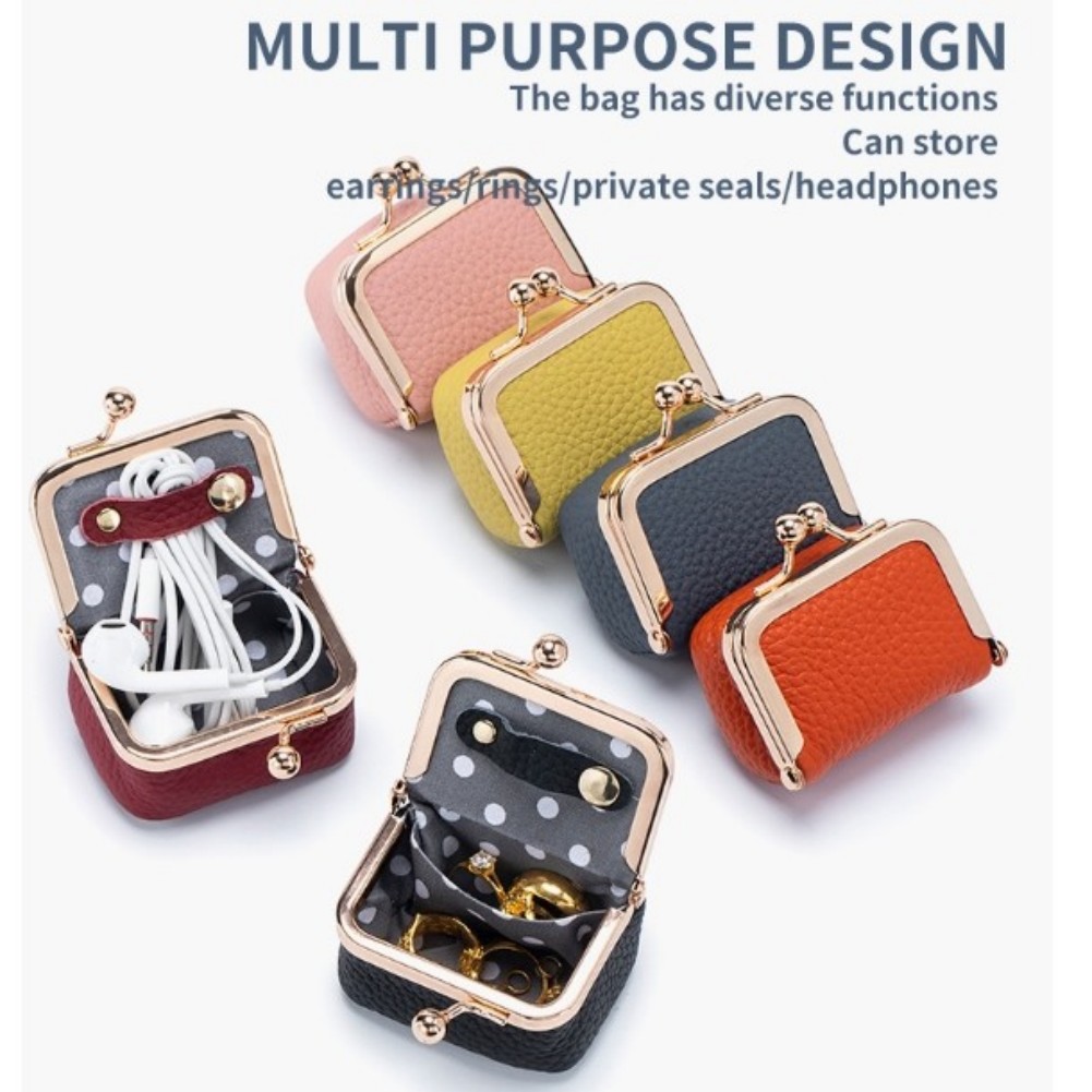 Coin Purse Women - กล่องใส่เครื่องประดับและกระเป๋าใส่เหรียญขนาดเล็ก ทำจากหนัง สำหรับผู้หญิง เหมาะสำหรับพกพาขณะเดินทาง มีตัวล็อคแบบกดปิด สามารถใส่ต่างหู