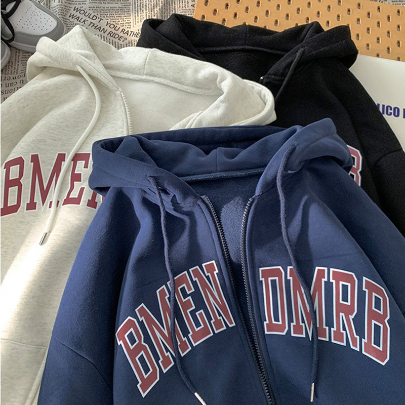 Women'S Fashion Zip Hoodie - เสื้อแจ็คเก็ตฮู้ดผู้หญิงสำหรับฤดูใบไม้ร่วง-ฤดูหนาว บุผ้าฟลีซ หนา ซิปหน้า พิมพ์ลายตัวอักษร แฟชั่นลำลอง