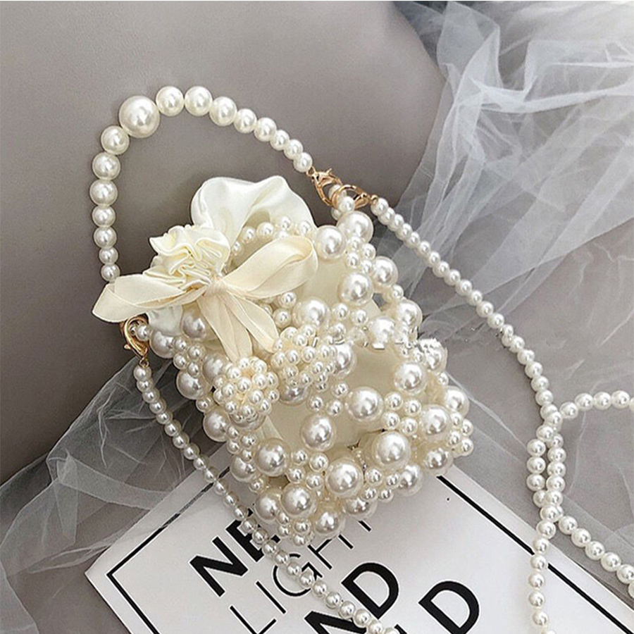 Coin Purse Women - กระเป๋าและกระเป๋าถือน่ารัก Pearl Crossbody กระเป๋าสำหรับสุภาพสตรี Mini กระเป๋าเหรียญกระเป๋าถือสาวคลัทช์ฤดูร้อนสีขาวลูกปัดไหล่กระเป๋า
