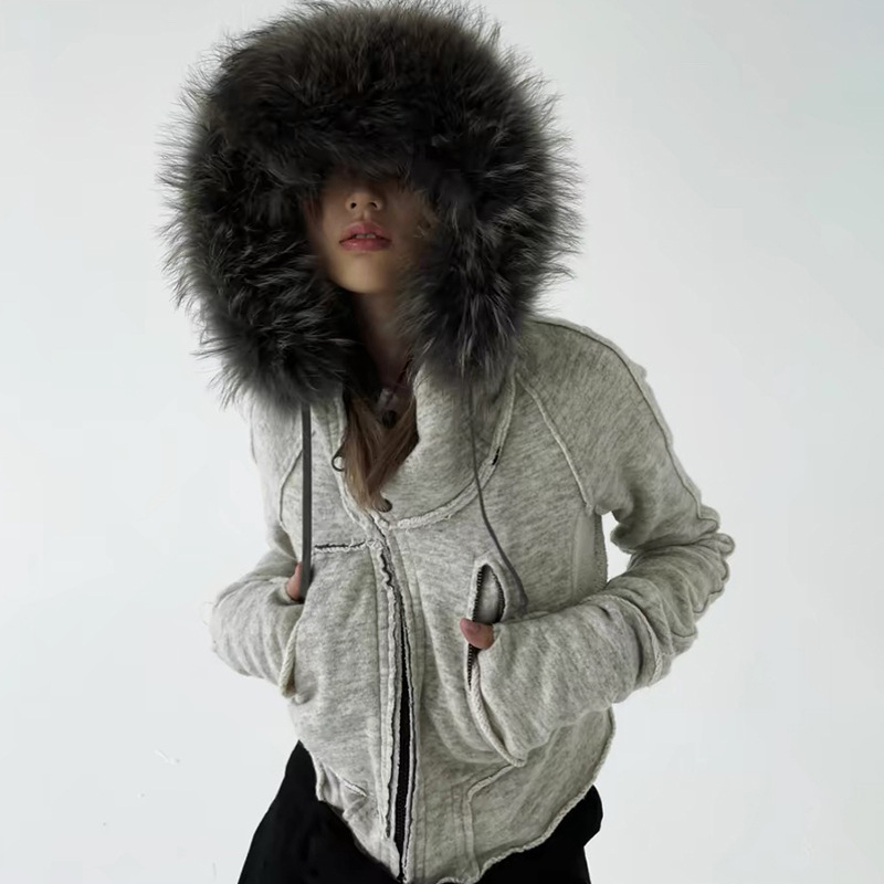 Women'S Fashion Zip Hoodie - วินเทจแฟชั่นZip Upผู้หญิงเสื้อลําลองขนสัตว์Hoodiesปุ่มเย็บChic Streetwearความงามกระเป๋าCardigans