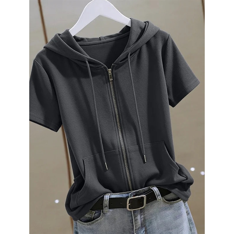 เสื้อฮู้ดแขนสั้นแบบมีซิปสำหรับ - Women'S Fashion Zip Hoodie บทวิจารณ์และราคา